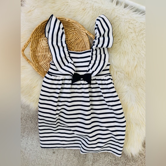 Janie and Jack Blue White Striped Ruffle Ponte Dress Size 5 - Picture 1 of 6